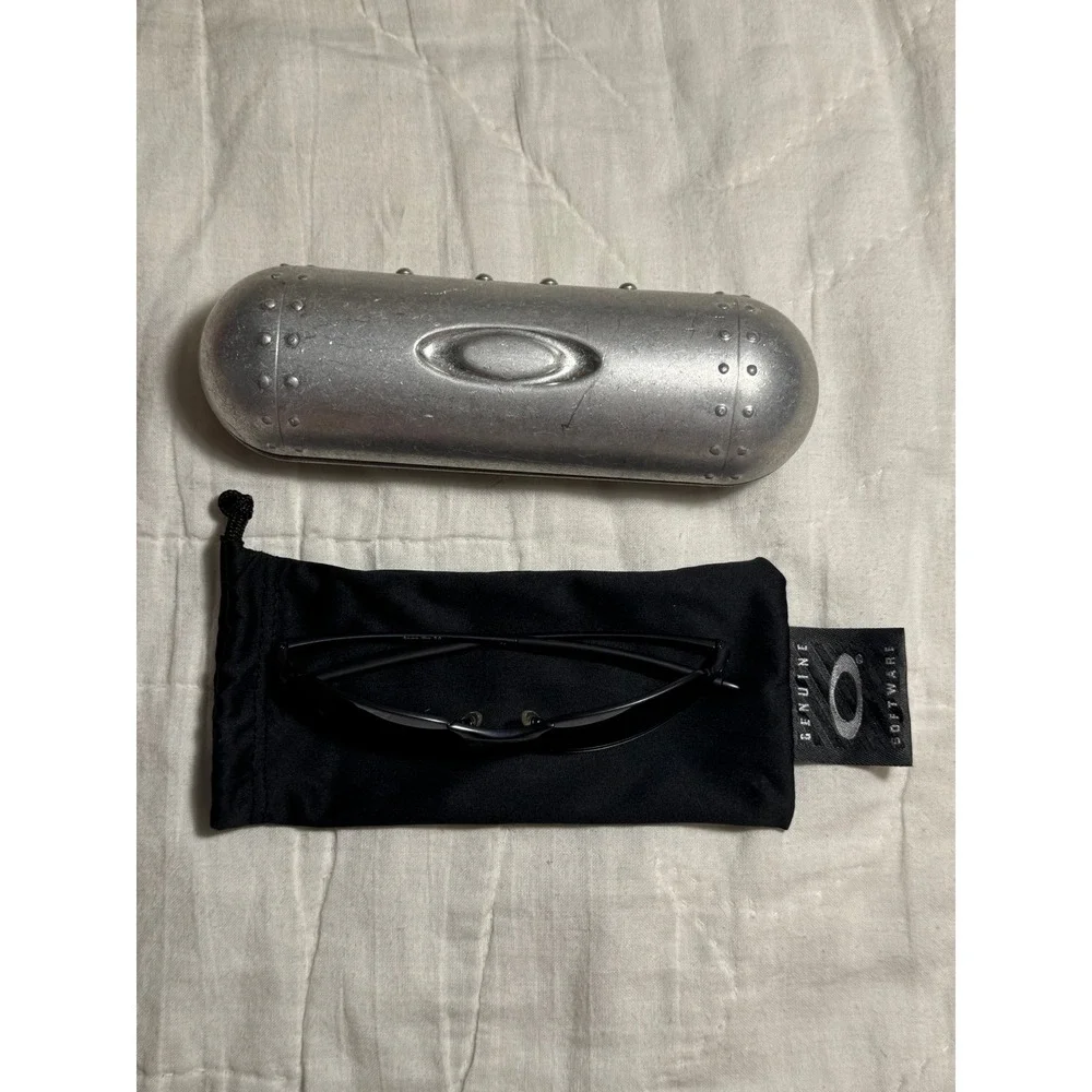 Vintage Oakley Square Wire 2.0 Sunglasses Matte Black Metal Vault Case & Bag Y2K